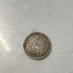 Peru 5 Sol Sterling Silver Coin 1891