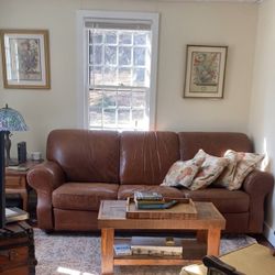 Free Natuzzi Brown Leather Coach With Pull Out Bed