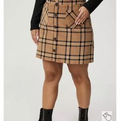 Torrid Brown Plaid Button-Front Mini Skirt Size 2 2X XXL 16 18 20 Lane Bryant