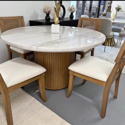 Round MARBLE Top Dining Table Set