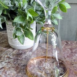 Vtg DANBURY MINT 18K gold on Sasaki Crystal Bell w/ Shell Handle 1982 