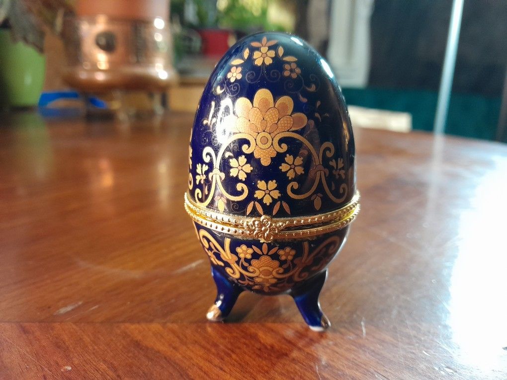 Russian Vintage Faberge Style Porcelain Egg Trinket Box
