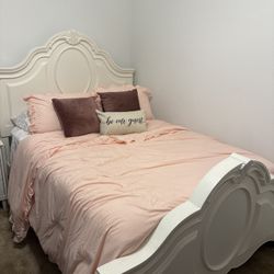 Full Size White Bed Frame + Mattress 
