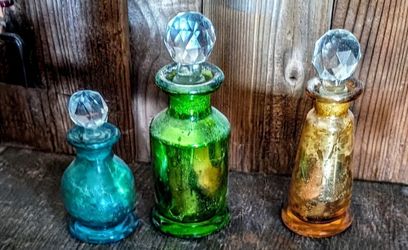 Vintage / Antique Colorful Mercury Glass Vanity Perfume Bottles.