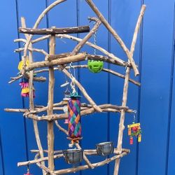Small Parrot Perch Tree- Made Of Durable Rustic n Artsy Ribbon Wood - Lasts Forever ! Birdee Love ❤️ 
