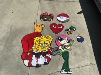 Homemade Rugs‼️ SpongeBob, Betty Boop, Power puff Girl, Pikachu, Among Us, Heart, Alien, Sonic