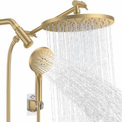 Rain Shower Head with 3 Modes Handheld Showerheads, High Pressure 10'' Rainfall Shower Head Replacement Set, All Metal Adjustable Extension Arm with 3
