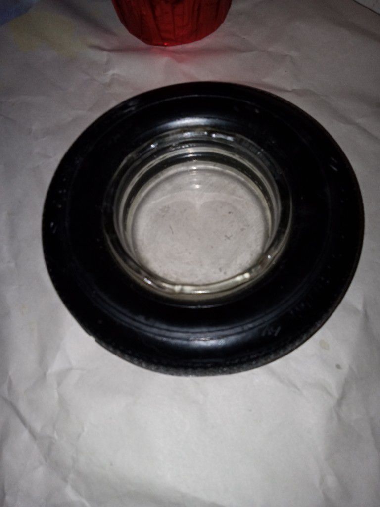 Vintage Good Year Tire Ashtray With Glass Advertising 
