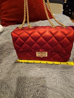 Red Quilted Mini Shoulder Bag with Gold Chain