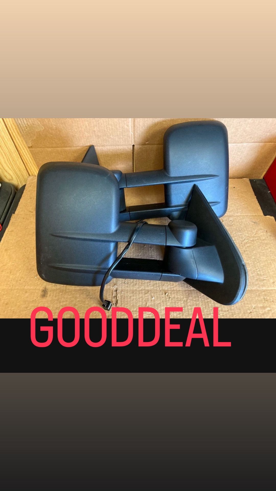 #8 FIT 2014-2018 Chevrolet Silverado 1500/2500/3500 GMC Sierra 1500/2500/3500 Black Power Heated Manual Fold Extend Towing Mirror Pair Set