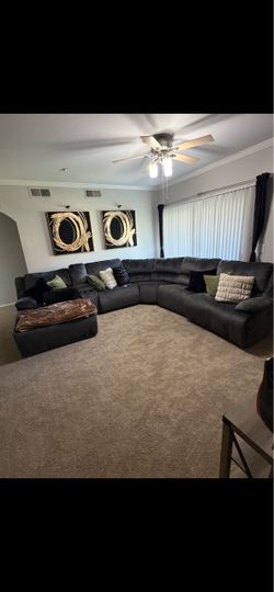 Large Dark Gray Sectional Sofa/ Queen bed frame and dresser