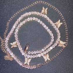 Icy Rose Gold Finish Butterfly Tennis Chain