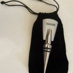New SAAB Pewter Wine Stoppers with Gift Pouch