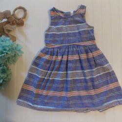 Cherokee Girl 6/6X Multi Stripe Chambray Keyhole Back Easter Dress