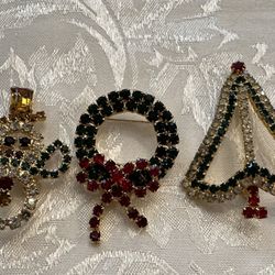 Vintage Rhinestone Christmas Pins 