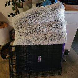 Medium Metal Dog Crate And Plush Dog Bed