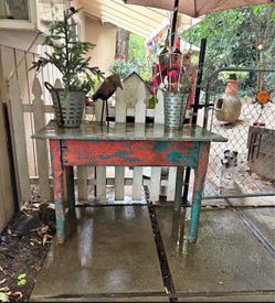 Rustic Distressed Wood Table with galvanized top