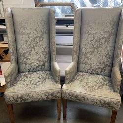 Pair Of Antique Asian Silk Jacquard Chairs
