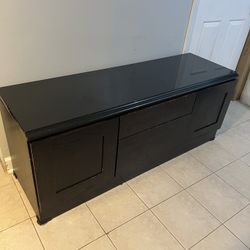 Black Wooden Media Console / Sideboard Cabinet with granite top. 