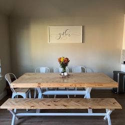 Custom Dining Table Farmhouse Country French Modern Rustic Solid Wood Set Restoration Hardware Insp Bench Hand Built Round Oval Counter Breakfast  