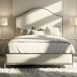 Frame Queen White Velvet Fabric, Chrome Metal Frame. New Especial Price 