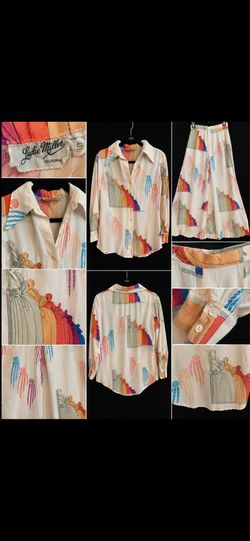Vintage 1970s Ludie Miller California silk blouse and pants set