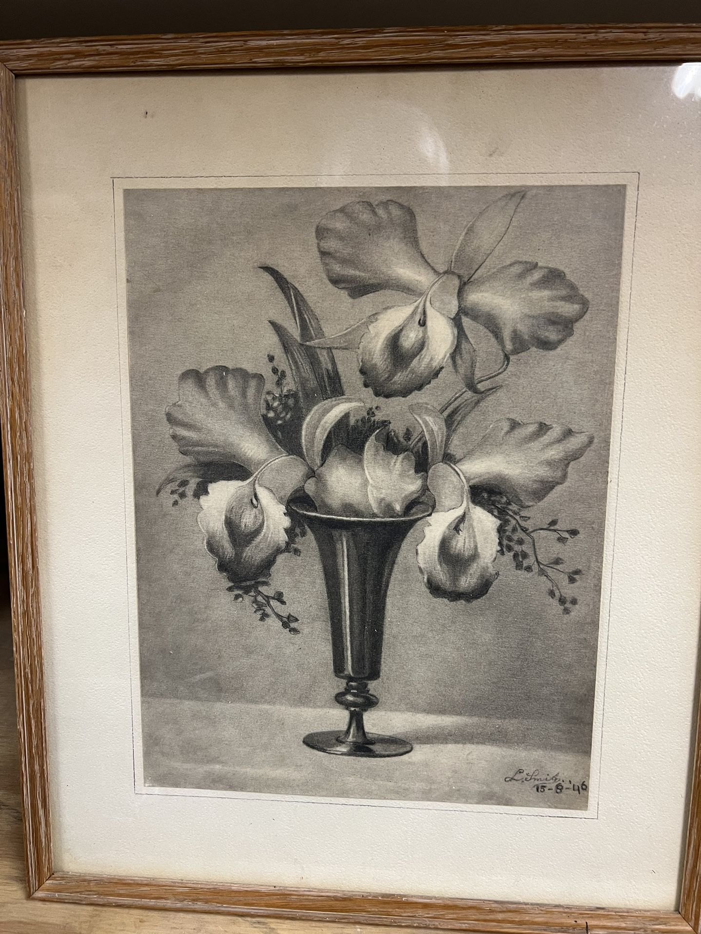 1946 Floral Pencil Drawing