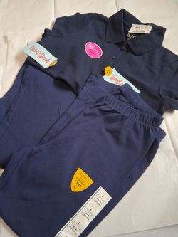 Girls navy blue school leggings and shirt blouse medium pants 10 /12