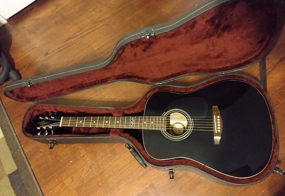 1990s Alvarez Regent 5212B Black Acoustic Guitar with Case and Pickup