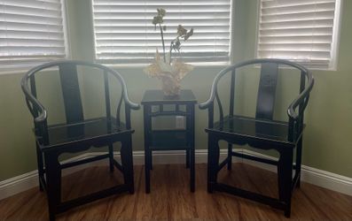 Chinese style chairs with matching side table (Elmwood Painted With Lacquer)