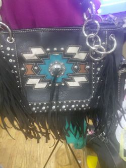 Western Fringe Handbag with Aztec Design