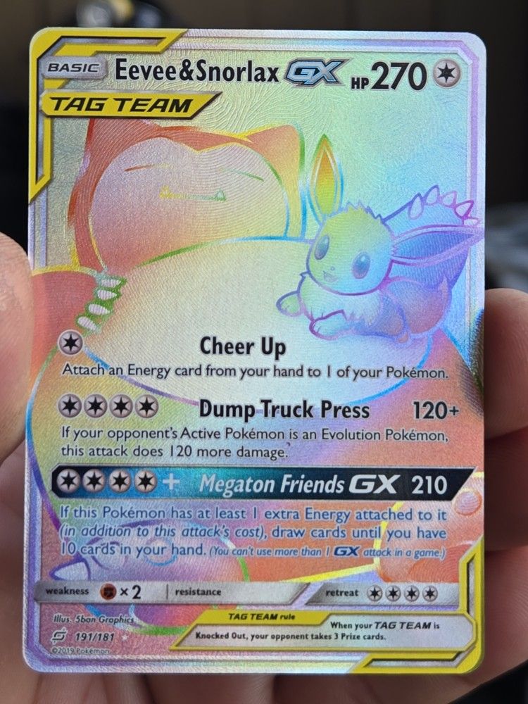 Eevee & Snorlax Gx Tag Team Rainbow Pokémon Card