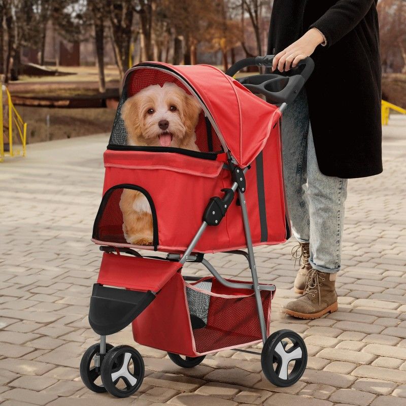 Magshion Pet Dog Stroller with Wheels, Foldable Cat Dog Stroller with Storage Basket and Cup Holder for Small and Medium Cats, Dogs, Puppy