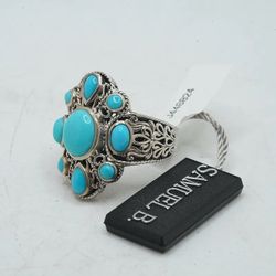 12.28 Grams .925 Sterling Silver Samuel B Turquoise Filigree Ring