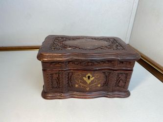 Vintage hand carved wood jewelry box