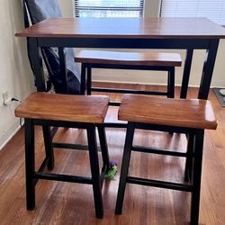 Wooden bar table set (table, 1 bench and 2 stools)