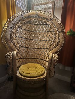 Vintage 1970s Rattan Peacock Chair Iconic Boho Chic Emmanuel Style