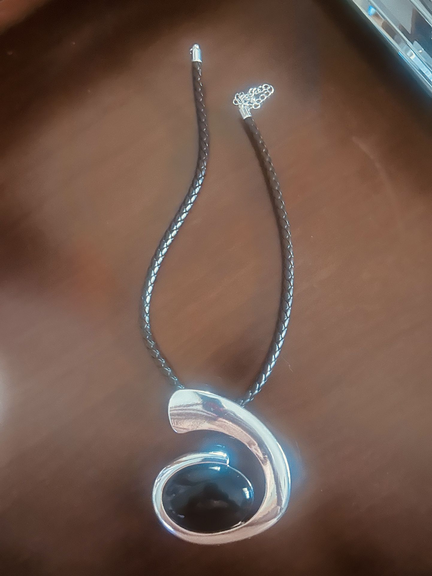 Black Pendant Statement Necklace. With Extension