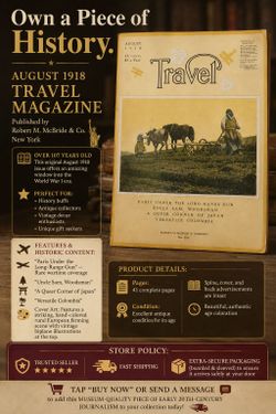 📜 RARE WWI ERA: AUGUST 1918 TRAVEL MAGAZINE 📜