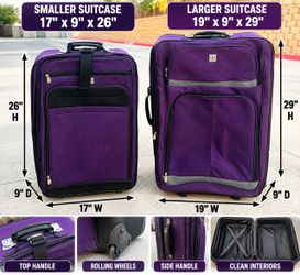 Title: Matching 2-Piece Purple Rolling Luggage – Large & Medium Suitcases