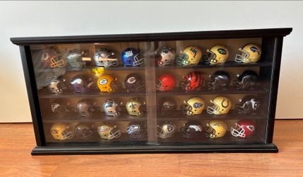 Display Case Wall Cabinet w 32 Riddell NFL Mini Helmets