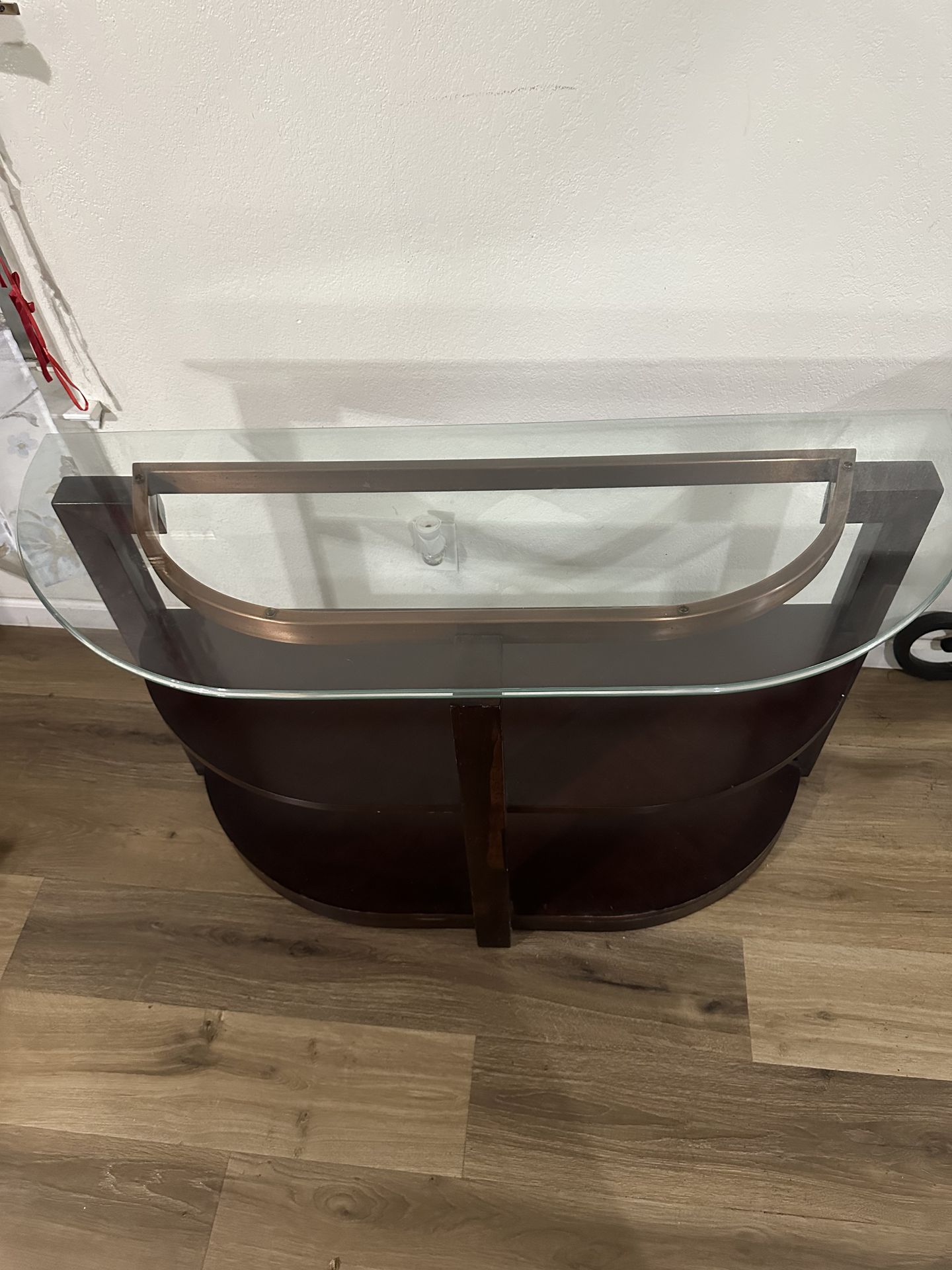 Modern Curved Glass Coffee Table – Bronze Frame