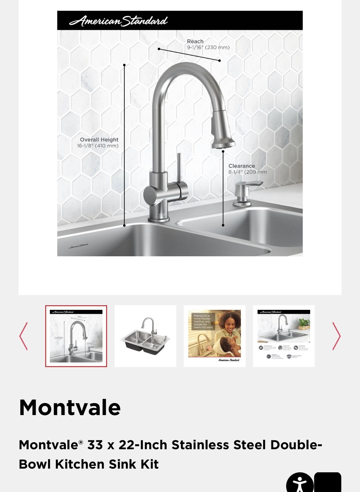 American Standard Montvale Stainless Steel Drop in 33 in. W X 22 in. L Double Bowl Kitchen Sink Kit