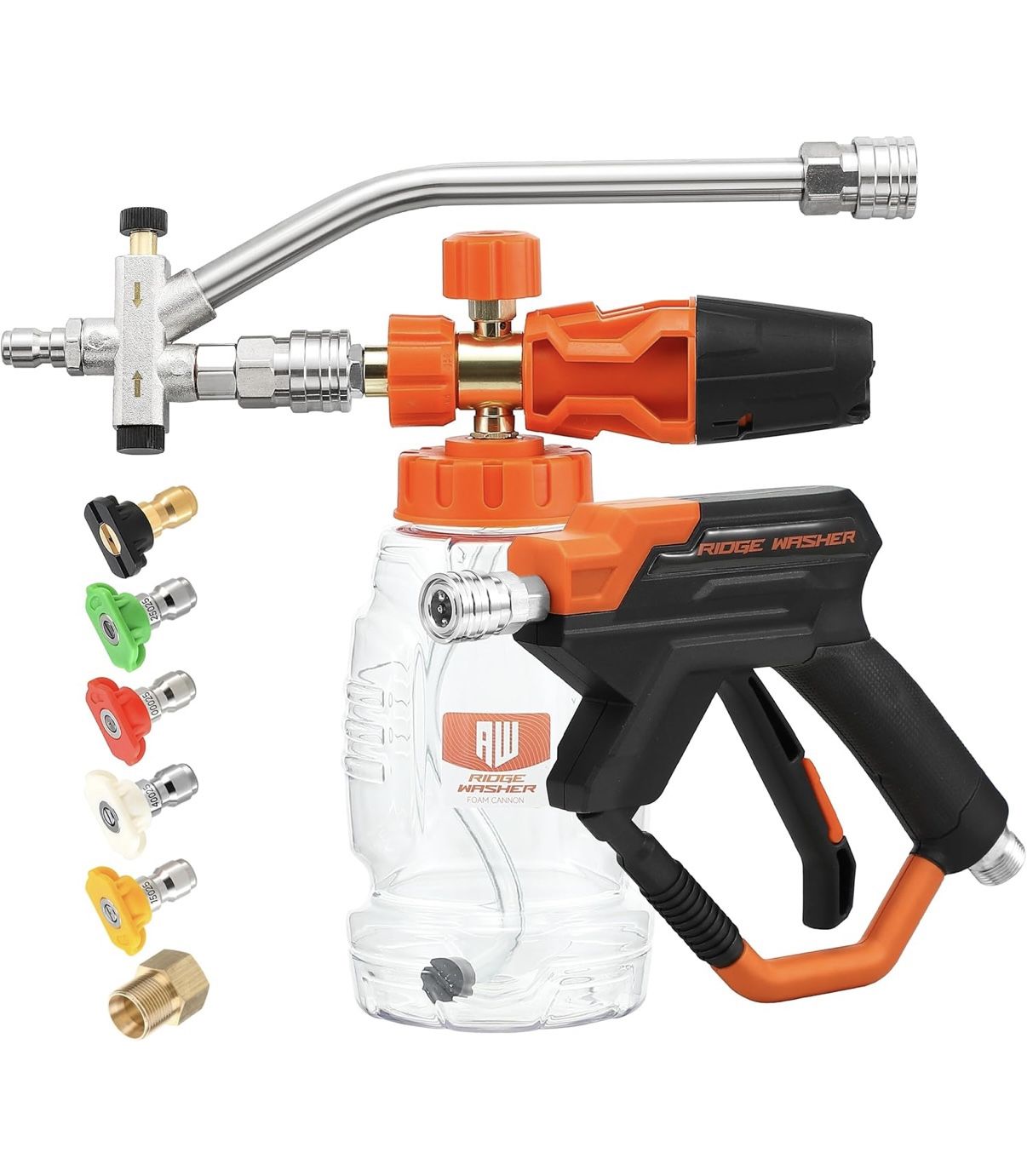 WASHER Pressure Washer Foam Cannon with Dual Connector Accessory, Double Tip Attachment for Foam Blaster, Stainless Steel Car Wash Foam Gun, 1/4"