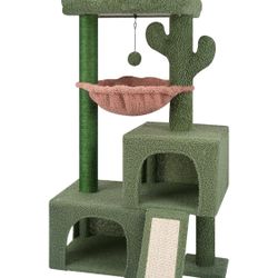 37.4" Cactus Cat Tree Tower with Twin Cat Condos Cat Scratcher