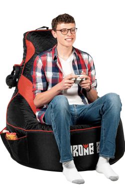 Throne Boss Gaming Bean Bag Chair Cover for Adults with High Back, black/Red