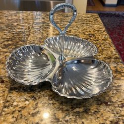 Vintage Steel Chrome Irwin Ware Clam Shell Shaped Triple Tray Server Retro