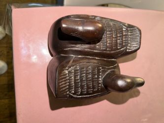 Carved Wooden Duck Figurines Set of Two