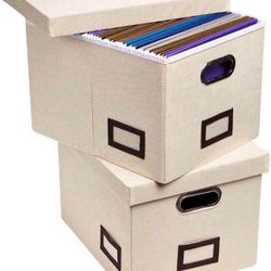 File Box for Hanging Files, Set of 2, Storage Office Box with 60 lbs Weight Capacity, Filing Box with Durable MDF Board & Linen Fabric, File Storage O