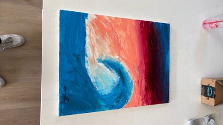Original Hand-Painted Ocean Wave Sunset Acrylic Canvas Painting (18x24)